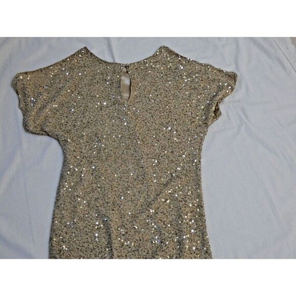 Aidan Mattox Dress Women 4 gold Beaded Sequin Mini Embellished Cold Shoulder - Picture 9 of 16